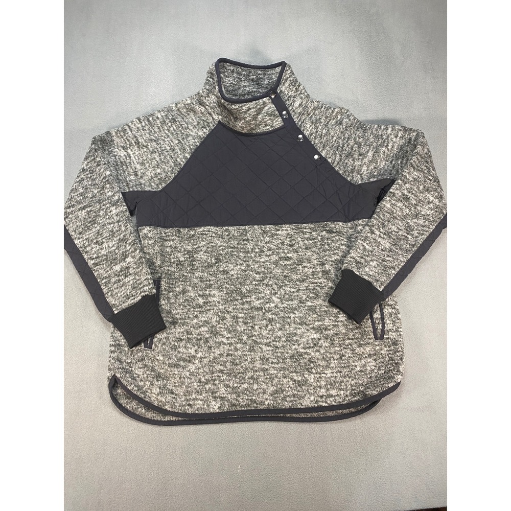Abercrombie & Fitch Fleece Pullover Womens L Grey Quilted Snap Neck Asymmetrical